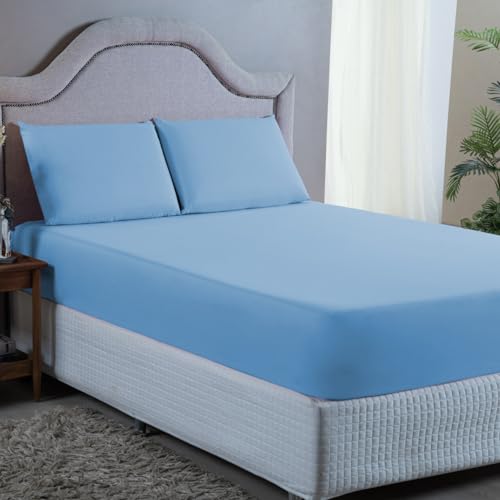 Jogo Lençol Super King 400 Fios Micro Percal Toque Aveludado 3 Peças Roupa de Cama com Elástico e Fr