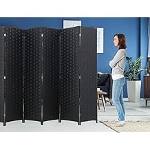6 Panel Wooden Room Divider - 6 Ft Tall Privacy Wall - Folding Portable Partition Screen - Wood Mesh Woven Design - Room Screen
