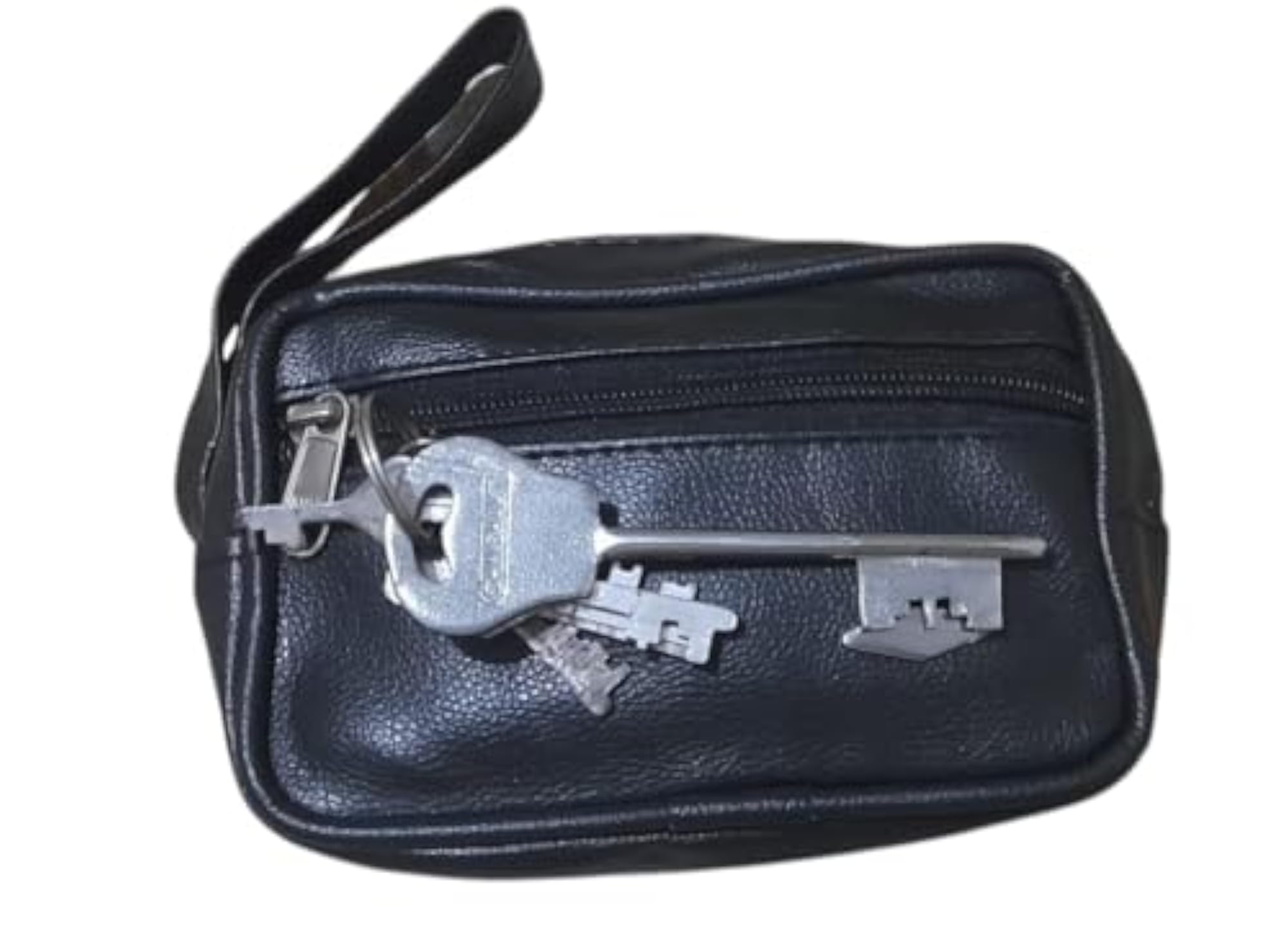 Men's Compact Leather Key Pouch & Shaving Kit Travel Bag