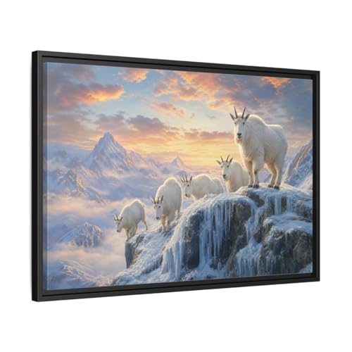 Tableau bouquetins montagne coucher soleil déco murale salon moderne 75x50