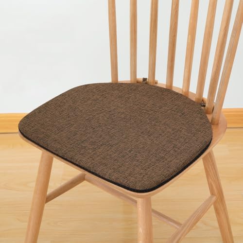 Comfortable Kitchen Chair Cushions Set of 6 Non-Slip Washable Upholstered Seat Pads with Ties Breathable Linen Trapezoid Design (Coffee 40x38cm 4 Pcs)