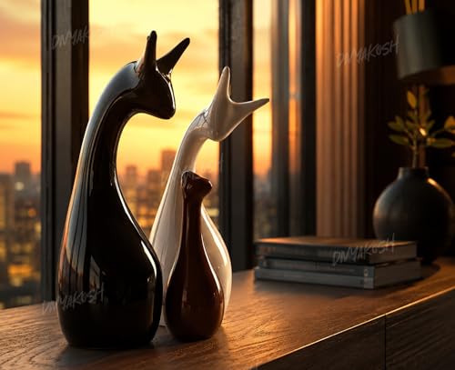 Image of Divyakosh Handmade Home Decoration Item, Ceramic Deer Family, Showpiece (Set of 3) for Living Room Decor, Gift Item, Modern Animal Figurine, Showcase Office Table Decor Housewarming