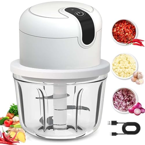 Electric Small Food Chopper VOUM Mini Wireless Portable Garlic Grinder USB Rechargeable Food Chopper for Vegetable/Meat/Small Food Processor incl USB cable 10Oz White