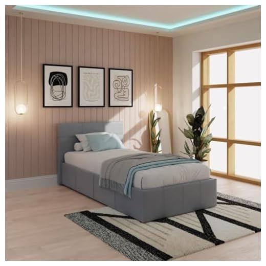 GFW Classic Leather Upholstered Ottoman Storage Bed With Gas Side Lift & Under Bed Storage, Single, Grey