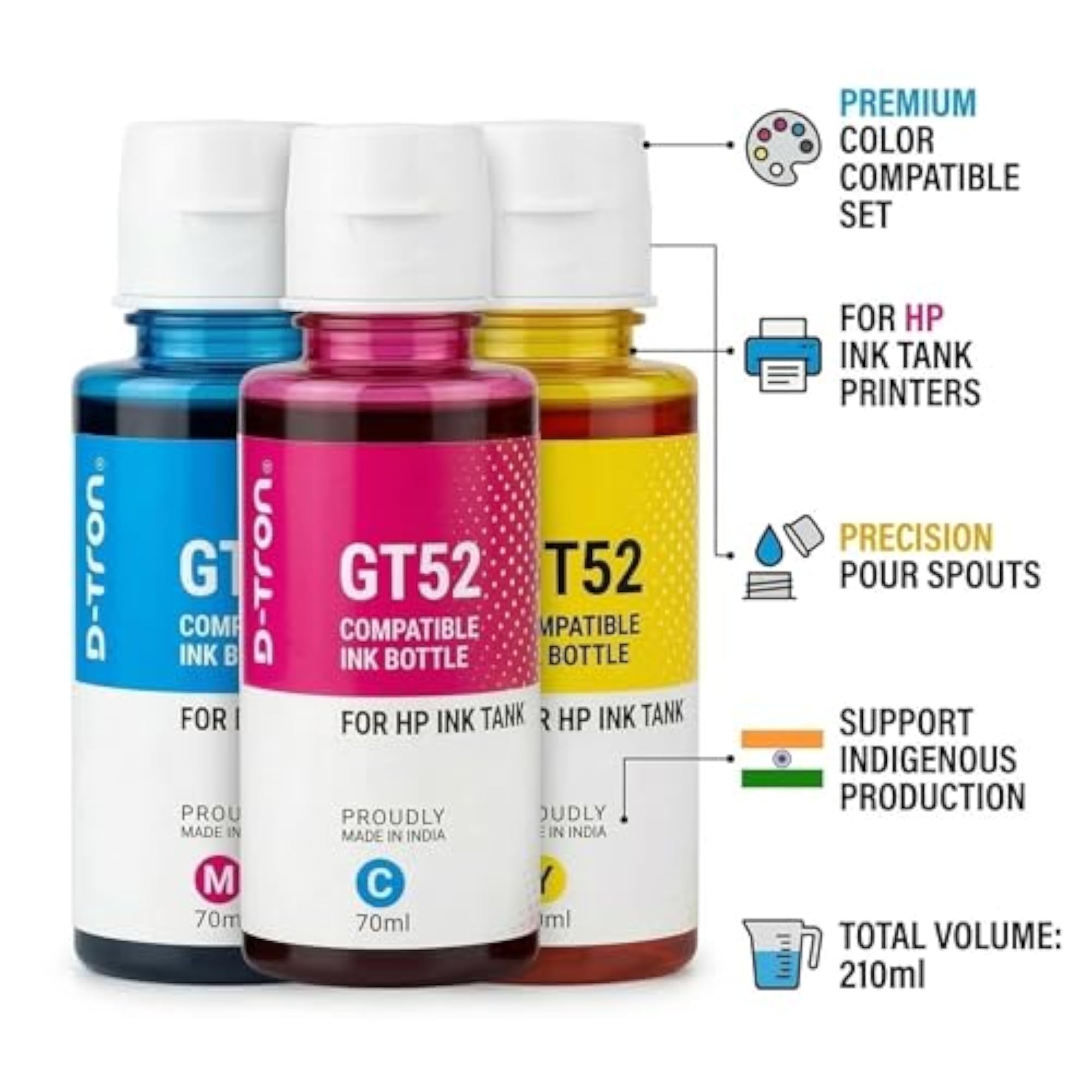 Refill Multicolour Ink Dye for HP GT51 GT52