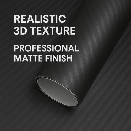 RockRose 3D Matte 3D Black Carbon Fiber Vinyl Wrap, Anti-Wrinkle, Air Release Automotive Bubble Wrap, Self Adhesive Car Vinyl Sticker DIY Decals 1FT x 10FT