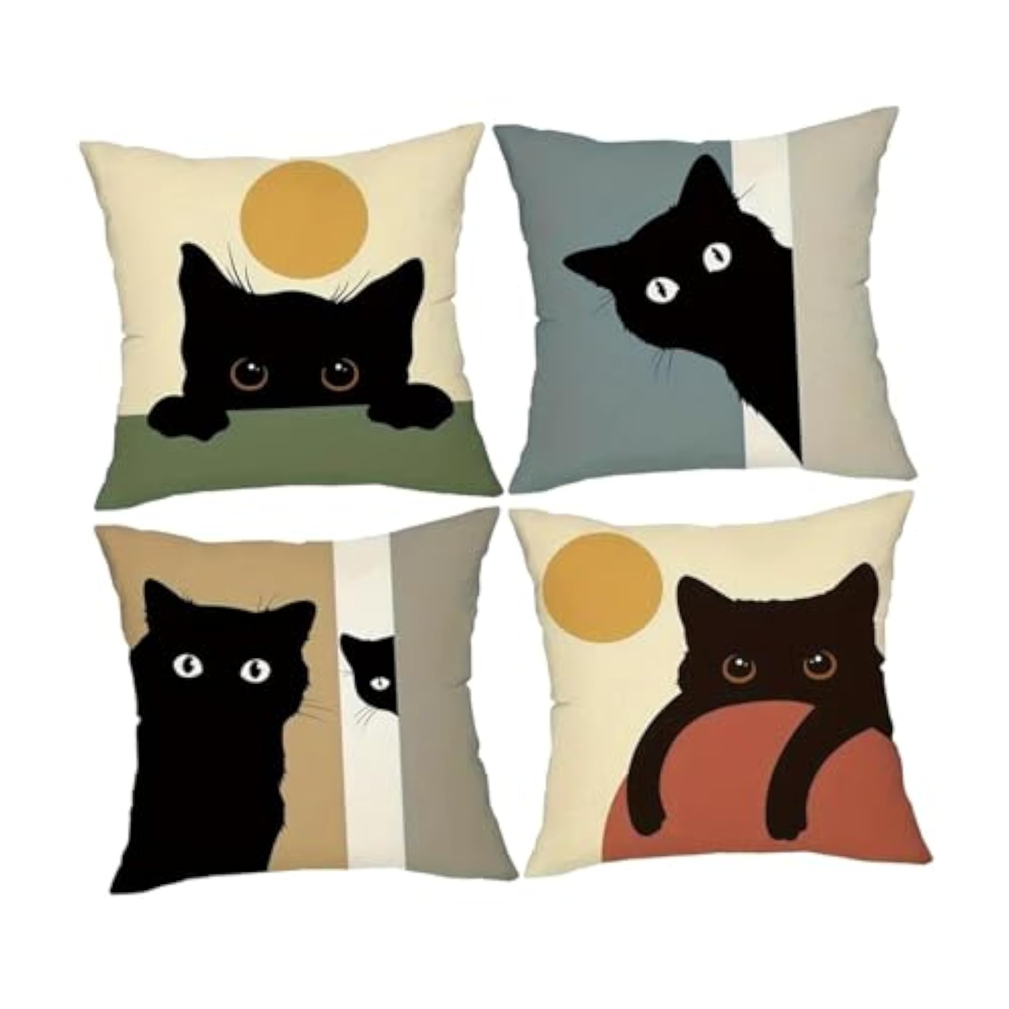 4 Pieces Black Cat Throw Pillow Covers
