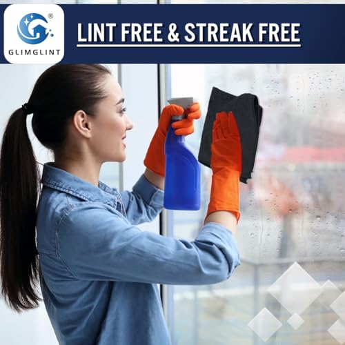GLIMGLINT Black Microfiber Cleaning Cloth,150PK Reusable Cleaning Rags,Highly Absorbent Shop Rags Bulk,All-Purpose Car Cleaning Towels for TV Screen, Kitchen, Bathroom, Restaurant, Garage, 14\"X12\" - Thumbnail 5