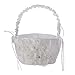 LUOEM Bianco ricamato petalo matrimonio ragazza fiore Basket cerimonia partito pizzo Bowknot portatile fiore ragazza cestino per decorazione di nozze (bianco)