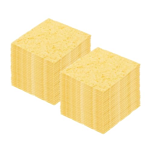 QUARKZMAN 35 Esponjas para Soldar Cuadradas de 6 x 6 cm Con Orificios, Color Amarillo Intenso, 6 mm de Espesor de Absorción de Agua, Repuesto de Hierro para Limpiar Soldador