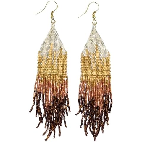 INK+ALLOY Claire Ombre Mixed Metallic 4.25-Inch Beaded Fringe Luxe Earrings Handmade Jewelry for the Modern Bohemian (Mixed Metallic) Cover