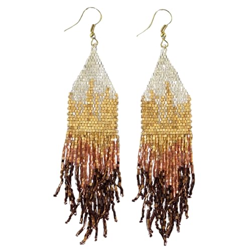 INK+ALLOY Beaded Earrings for Women Dangling, Claire Luxe Seed Bead Fringe Statement Boho Earrings, Hypoallergenic Handmade Jewelry for the Modern Bohemian, 4.25-Inch