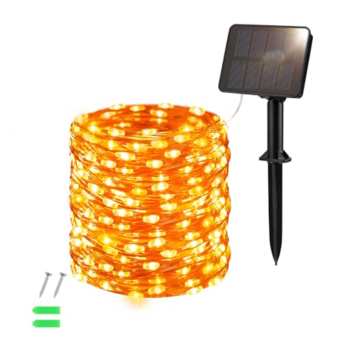 Dalugo Orange Solar Fairy Lights, 12M/40Ft 120 LED Orange Halloween Lights Copper Wire Waterproof Solar Powered Fairy Lights for Halloween, Autumn Decorations