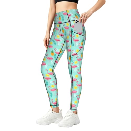 Pantalones de yoga para mujer largos tipo leggings de descanso con flamencos