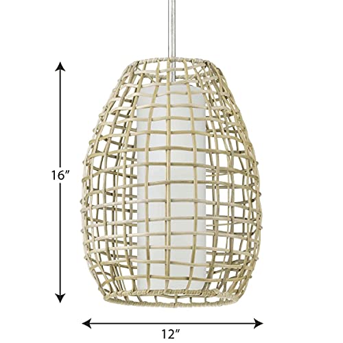 Pawley Collection 1-Light Natural Rattan Coastal Outdoor Hanging Pendant Light #TOP4