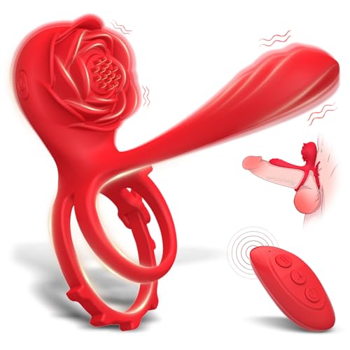 Image of Vibrating Cock Ring Adjustable Penis Ring - Rose Clitoral Stimulator with Dual Motors, 10 Vibration Modes, Adjustable Double Ring for Couples, Silicone Adult Sex Toys for Men & Women