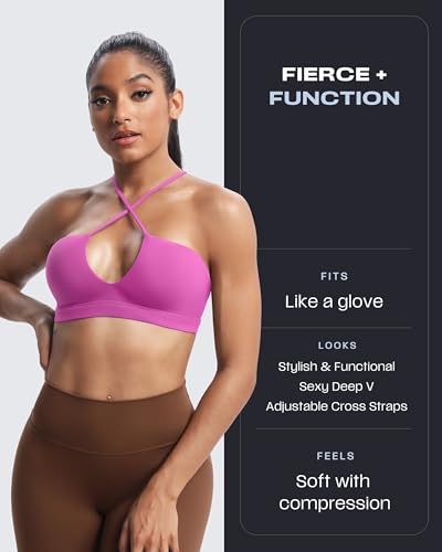 Image of Aoxjox Women's Workout Sports Bras Jamie Deep V Fitness Training Gym Bra Yoga Crop Tank
