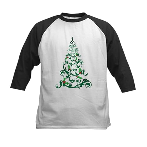 CafePress Christmas Tree Kids Baseball Jersey Kids Cotton Baseball Jersey, 3/4 Raglan Sleeve Shirt Black/White