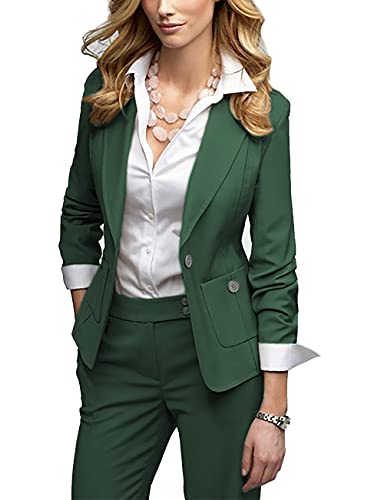 Women Suits 2 Piece Fashion Suits with Blazer Skirt Formal Business Suit Wedding Tuxedos Party(Blazer+Pants)(Hunt Green,4)