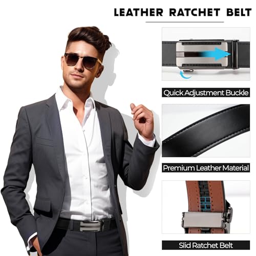 Ratchet Mens Belt, Genuine Leather, Adjustable Quick Release Click Belts for Jeans, Casual & Work3