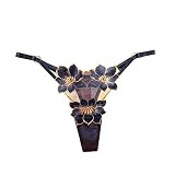 wodceeke Women's Floral Embroidered Mesh Sheer Lingerie Thongs Panty for Sex Naughty Play See Throug