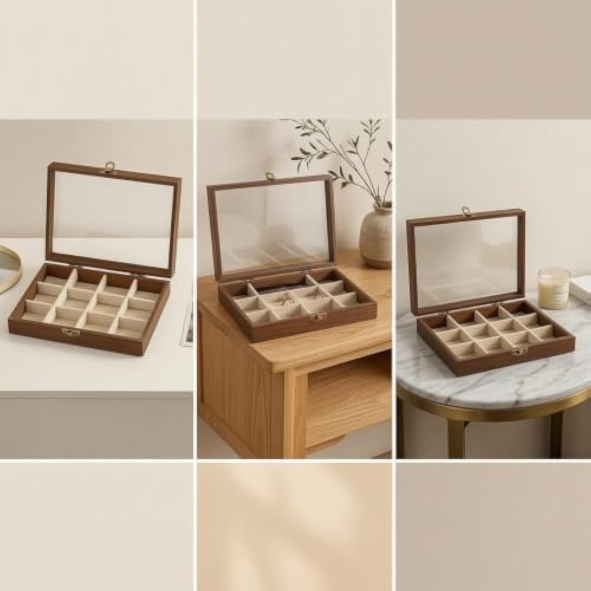 Walnut-Finish Jewelry Box with Transparent Lid