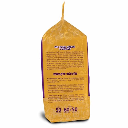 Tapete Higiênico Descartável Espaço de Bicho 60x50cm 50 unidades - Absorção Instantânea