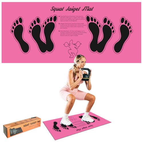 Squat Mat with Foot Position Guide Anti-Slip Squat Target Mat for Home Gym Leg Glute and Ab Workouts Lightweight Rollable Exercise Mat 31.5 x 13.78 (pink)