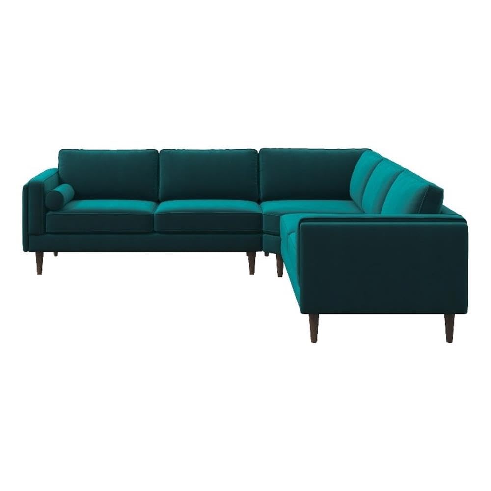 ASHCROFT Hudson Mid-Century Modern Symmetrical Pillow Back Velvet Corner Sofa in Teal (MISSING CORNER)
