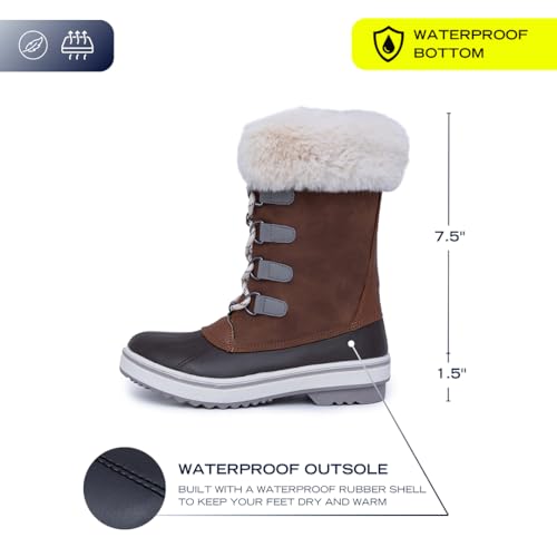 Nautica Women's Lace-Up Winter Snow & Rain Boots - Water-Resistant Insulated Boots with Cozy Faux Fur Lining for Warmth and Comfort-Glenoak-Brown Size-6