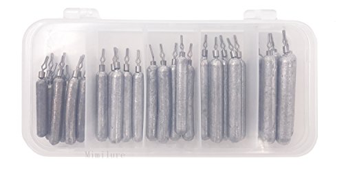 Mimilure Pencil Drop Shot Weights Pure Lead Fishing Sinkers Weights Set w/Fishing Tackle Box,3/17-3/5oz,30PCS/Box