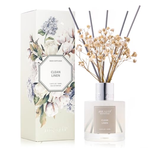 Airkeep Reed Diffuser Set,3.38 fl oz (100 ml) – Clean Linen Oil Diffusers with 8 Reed Sticks,Home Fragrance Reed Diffuser for Bathroom Shelf Decor