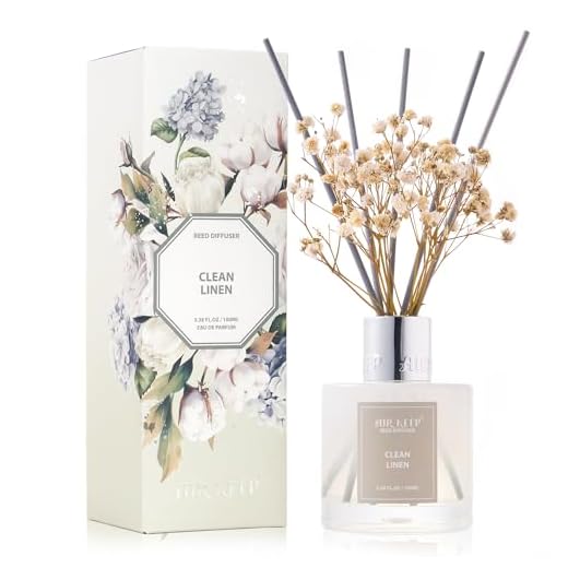 Airkeep Reed Diffuser Set,3.38 fl oz (100 ml) - Clean Linen Oil Diffusers with 8 Reed Sticks,Home Fragrance Reed Diffuser for Bathroom Shelf Decor