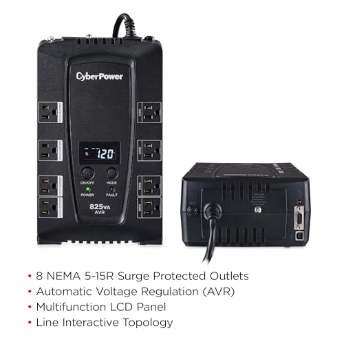 CyberPower CP825AVRLCD Intelligent LCD UPS Battery Backup and Surge Protector, 825VA/450W, 8 Outlets, AVR, Compact, UL Certified - Thumbnail 5