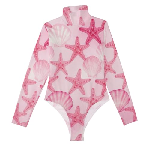 Body de manga larga moldeador con cuello alto y estampado original de mar