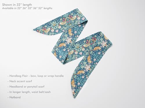 Liberty London Scarf -Choose Length - "Strawberry Thief" Green William Morris Skinny Scarf Tie Headband, Handbag/Purse flair - Silky Tana Lawn Cotton - Choose Length2