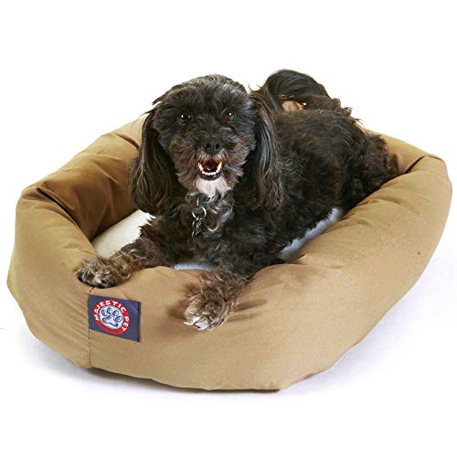 Image of 24 inch Khaki & Sherpa Bagel Dog Bed By Majestic Pet Products