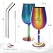 Stainless Steel Wine Glass, Set of 2, with Stem and Lid - Rainbow Stemmed Wine Glasses,12 Oz. Double-Wall, Insulated, Shatterproof, Unbreakable Drinkware - Iridescent Glassware Gift Set,Travel Goblet