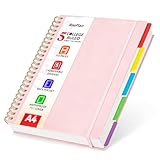 ReePlan 360 Pages A4 Spiral Notebook, 5 Subject Notebooks College Ruled, 100 GSM Thick Paper Lined Journal, Large Note Book with Removable Dividers for School, Office, Work and Writing (Pink)