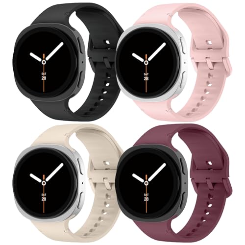 LEIXIUER 4 Pack Bracelet Sport Compatible avec Samsung Galaxy Watch 8 40mm 44mm/8 Classic 46mm, Bracelet en Silicone Doux pour Galaxy Watch 8 Classic 46mm Homme Femme