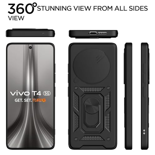 Image of Luxe Back Cover for Vivo T4 5G / iQOO Z10 5G | D10 Tough Armor Case | Sliding Camera Shield | 360 Protection | Kickstand Holder