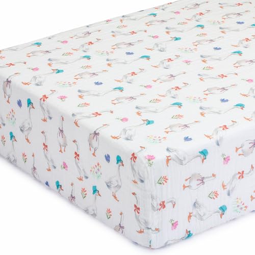 Image of LollyBanks Muslin Crib Sheet, 100% Cotton Fitted Crib Sheets for Girls