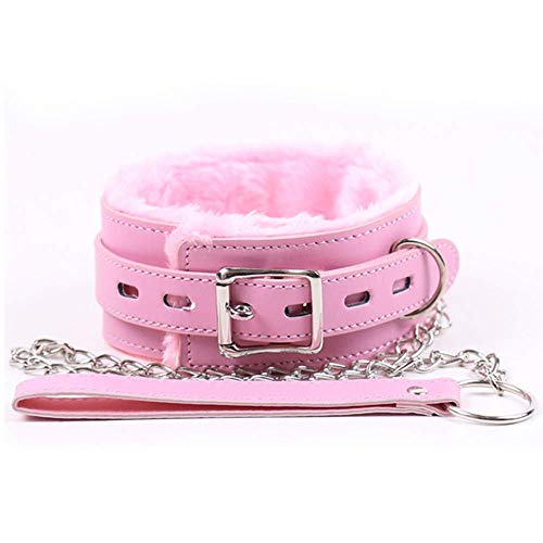 Collare di peluche rosa spesso Girocollo in pelle con catena Donna Uomo B`D`S-M Boňdàgé Props