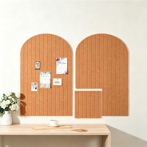 2 Pcs 35" x 24" Large Arched Felt Bulletin Board - Stylish Perfectly Cork Board Alternative Tiles with Pins for Office Home Wall Decor – 12 Adhesive Tiles for Display Your Photos(Longan Yellow) - Image 8
