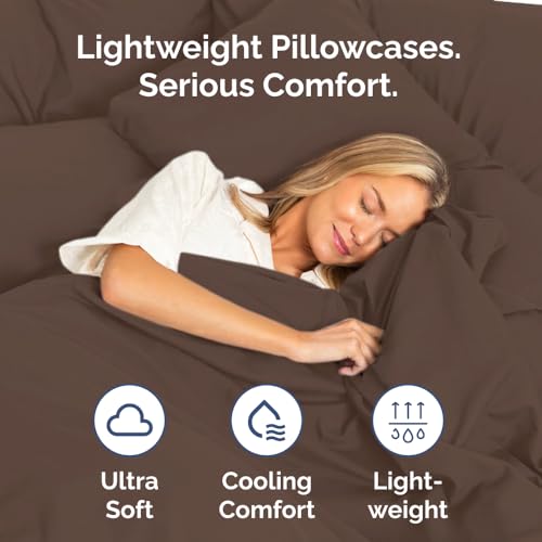 King Pillow Cases Set of 2 - Ultra Soft Hotel Quality Pillowcase Covers - Comfy, Cozy & Wrinkle Free - Shrinkage, Stain and Fade Resistant - Machine Washable Pillow Protectors - 2 Piece Set - Brown by CGK Unlimited - Image 3