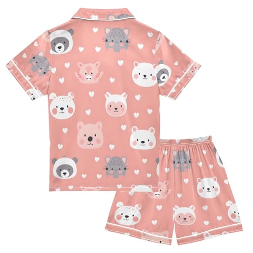 ALAZA Cute Bear Heart Pajamas Satin Pajama Set Short Sleeve Button Down Sleepwear2