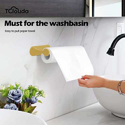 Paper Towel Holder Under Cabinet And Counter, Stainless Steel, Tclouda Aluminum Alloy Wall Mountd Paper Towel Rack, Available In Adhesive And Screws, Single Golden #TOP6