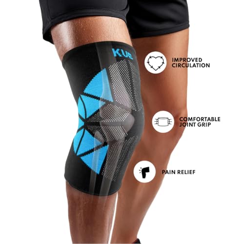 Image of KUE Knee Compression Sleeve Support for Men & Women | Pain Relief, Injury Recovery, Sports, Running, Gym, Cycling, Workout | Knee Brace for Joint Support (L, Grey, Pack of 1)