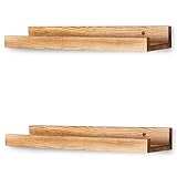 Wandregal 2er Set aus Holz für Bilder Fotorahmen und Bücher - Hängeregal für Deko Wohnzimmer Modern 43x10cm | Schweberegal mit Ablagen zur Dekoration Schlafzimmer Kinderzimmer | Fotoregal Wanddeko