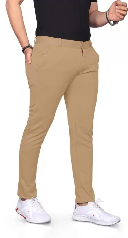 Image of Men's Lycra Stretch Casual Pants Slim Fit Comfortable Trousers Daily Use Solid Pants for Men TS K003 Parent